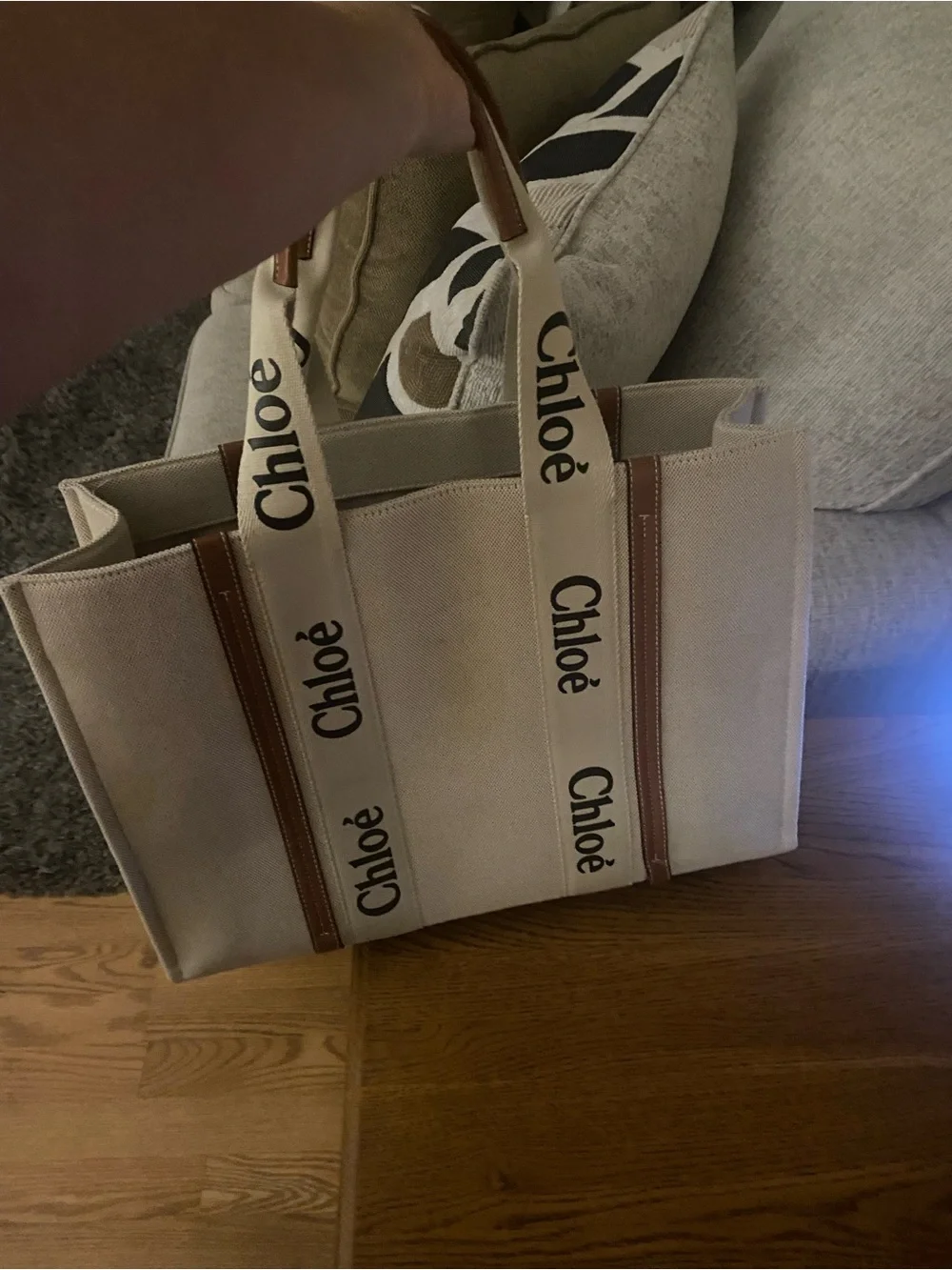 Beige & Brown Canvas Tote Bag